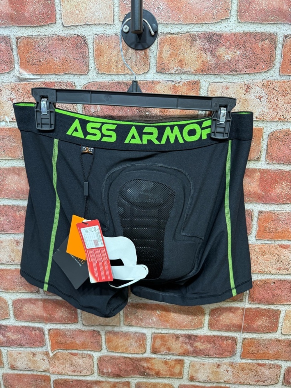 ASS ARMOR Protective Padded Compression Shorts in Black & Neon Green sz L